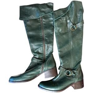 Patapata Forest Green Leather Cuff Zip Boots Women's Size 36 US 6